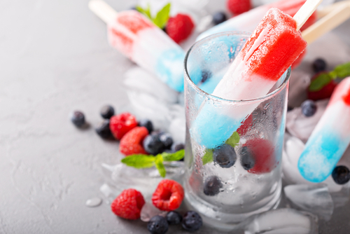 Red, white, and blue fourth of July popsicles made from kool-aid