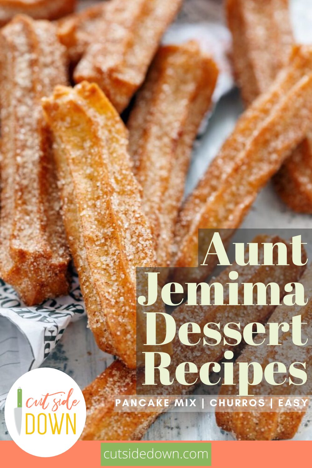 Before they fly off the shelves, go grab yourself some Aunt Jemima's Pancake and Waffle mix so you can bake up these delicious desserts! From cakes to cookies to churros, Aunt Jemima's Pancake and Waffle mix is made for more than just breakfast. #TheCutSideDownBlog #AuntJemimaDessertRecipes #AuntJemimaPancakeMixRecipes #AuntJemimaCakeRecipes