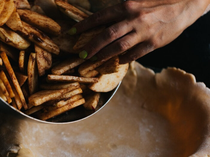 tray lined with pie crust